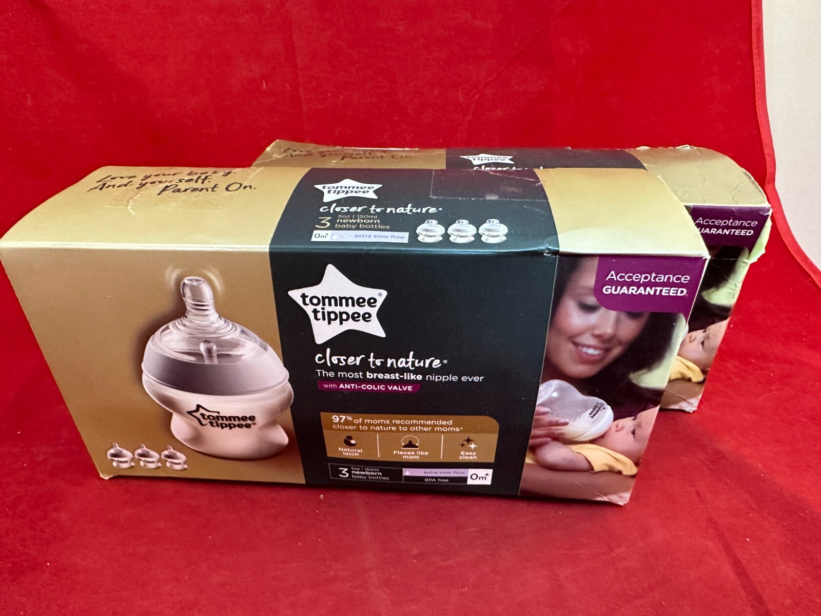 LOT of 2 - Tommee Tippee 3-Pack Newborn Baby Bottles Extra Slow Flow 5 Oz