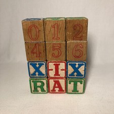 12 Vintage Wood Letter and Number Blocks, Cute Folk and Country D cor