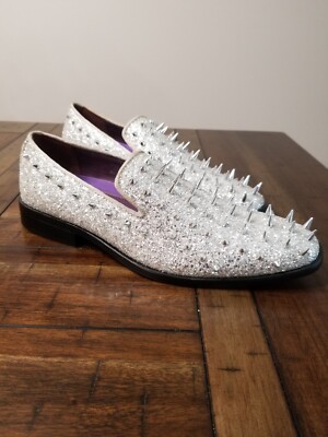 Men Formal Sparkly Silver Glitter Spikes Dress Loafers After  display picture 1