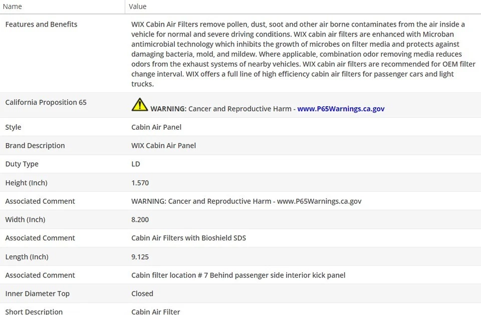Filtro de aire de cabina WIX para MERCEDES-BENZ ML55 AMG 2000-2001 V8-5,5 L Foto 3 de 4