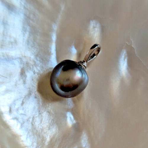 Pendentif perle de Tahiti grise 9,75mm en argent 925 pour un cadeau d'anniversaire mémorable