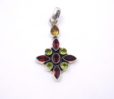 Gm 925 Sterling Silver Natural Multi Gemstone Handmade Pendant Size 2