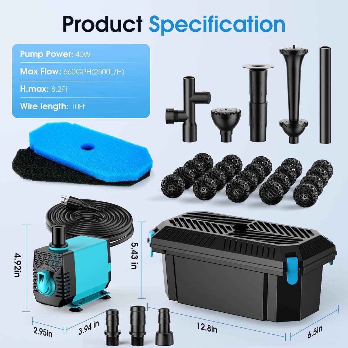 Antfraer 40W Teichpumpe & Brunnen Kit – 660 GPH, Kraftvoll & Langlebig Für Klare Teiche