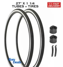 27 x 1 1/4 Bicycle Black/ White Wall Tires Inner Tubes Bundle Road Bike DURO