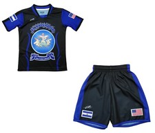 El Salvador Style Kids Soccer Uniform Set – Black Blue Jersey & Shorts