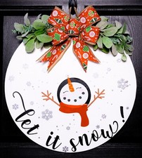 Snowman Front Door Wreath Winter Door Sign Hanger withBow Let It Snow Custom 22"