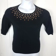 W By Worth Top Size P Womens Black Rhinestone Sweater 3/4 Sleeve 