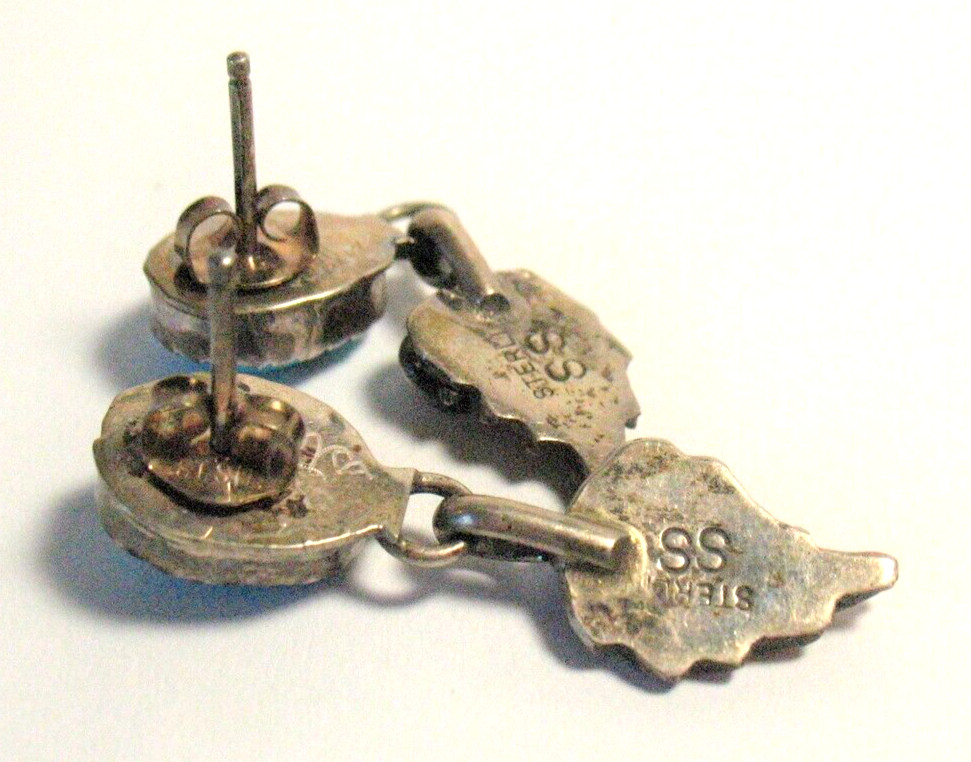 STERLING SILVER TURQUOISE DANGLE LEAF EARRINGS PI… - image 2