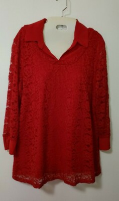 Emma & Olive Womens Red Lace Blouse Top Shirt Size Large