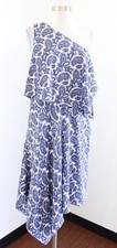 Banana Republic Blue White Paisley Print One Shoulder Asymmetrical Hem Dress 8