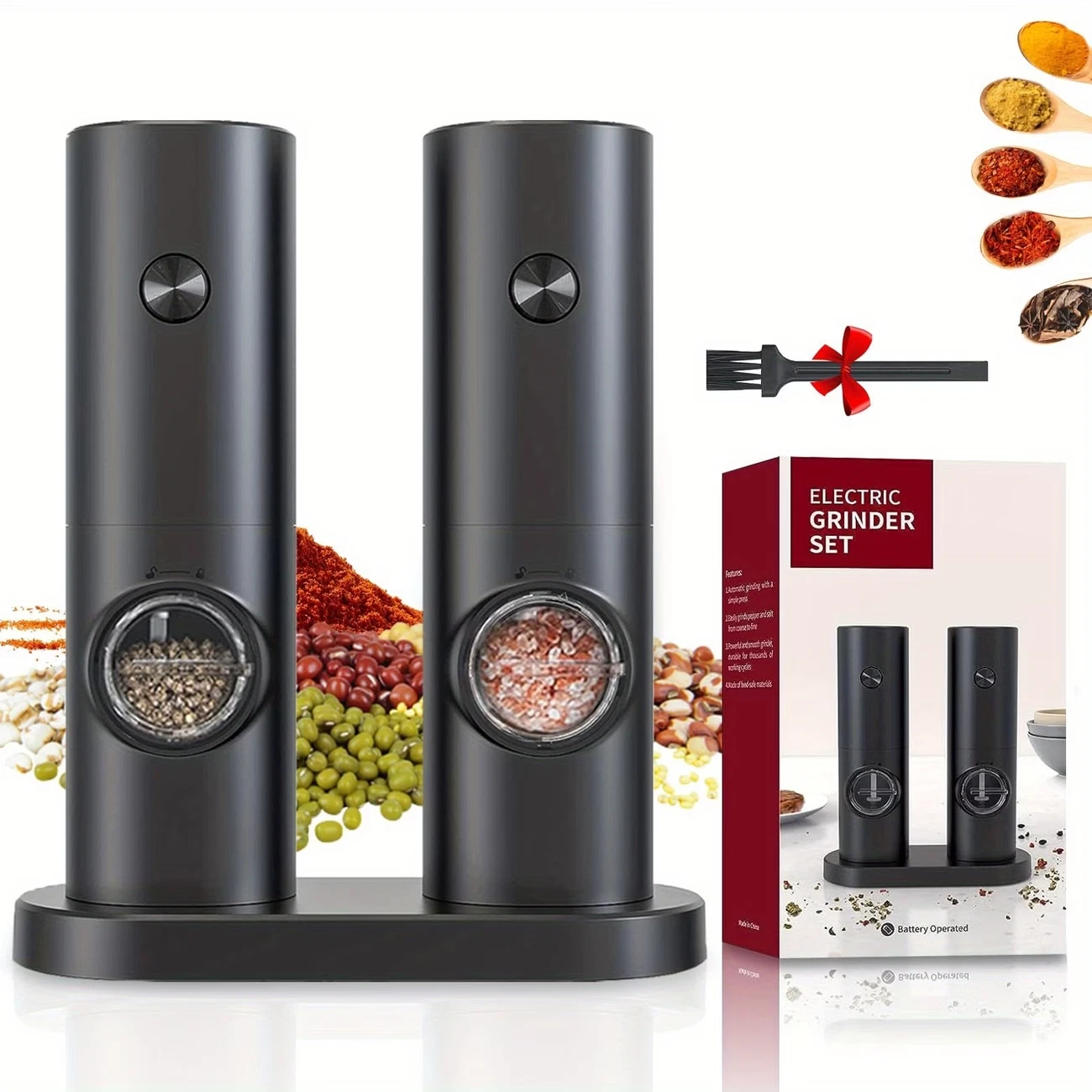 Electric Salt and Pepper Grinder with One Hand Operation Battery Powered