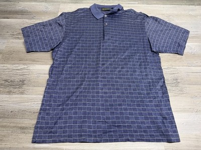 Bobby Jones Collection Vintage Golf Polo Shirt Mens L Blue Windowpane Check