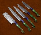 5 PCS Handmade Damascus Kitchen Knife Set Chef Cooking Knives Wood Handle # A-35 — photo 2
