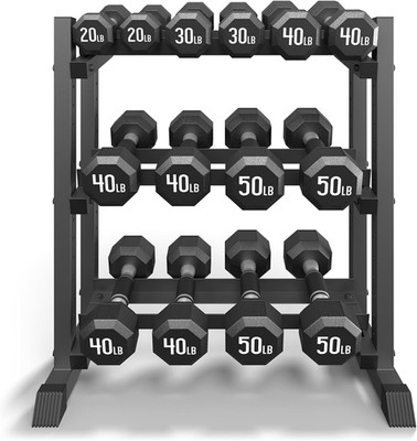 3-Tier Dumbbell Rack, 1100LB Capacity Adjustable Weight Rack for Home Gym, Heav