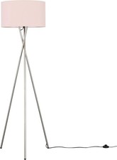 Image of Chrome Tripod Floor Lamp Pink Drum Shade Modern Standing Light E27