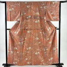 JAPANESE KIMONO FINE PATTERN SALMON PINK 159cm 5 ft 3 in PURE SILK FF8624
