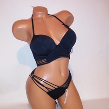 Victoria Secret Swim Bikini 36C Top Medium Bottom Bombshell Push Up Black Solid