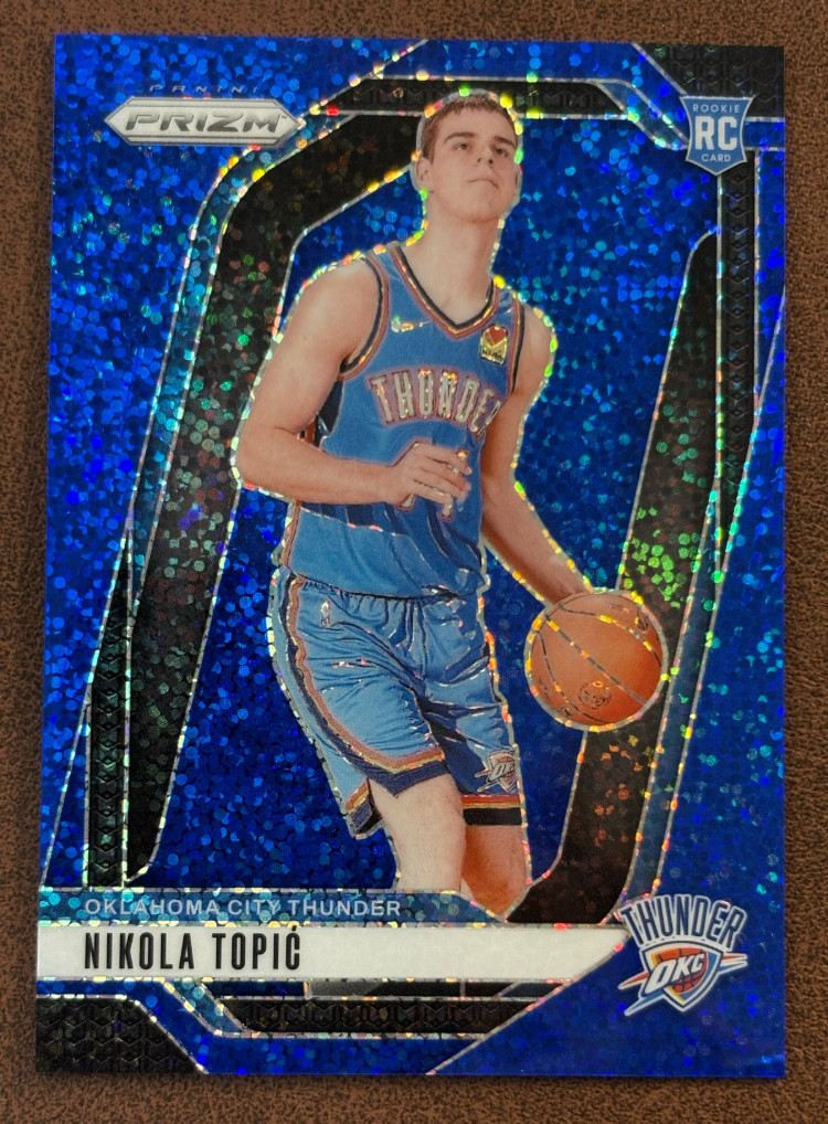 Nikola Topic 2024-25 Panini Prizm 048/144 Blue Sparkle Rookie RC Thunder #230