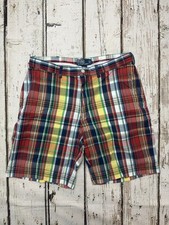 VTG Polo By Ralph Lauren Multicolor Plaid 1990s Men's Flat Front Shorts - Sz 34