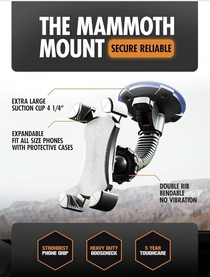 Montaje móvil parabrisas Mamut ToughTested, cuenta con cuello de ganso de doble acanalado Foto 3 de 4