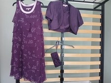Jaques Vert Special Occasion Dress Size 18 Purple /Lilac With Bolero /Small Bag