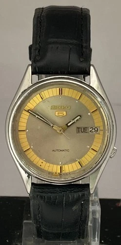Vintage Seiko5 7009 Grey Dial Day&Date Leather Strap Automatic Watch "Good Time"
