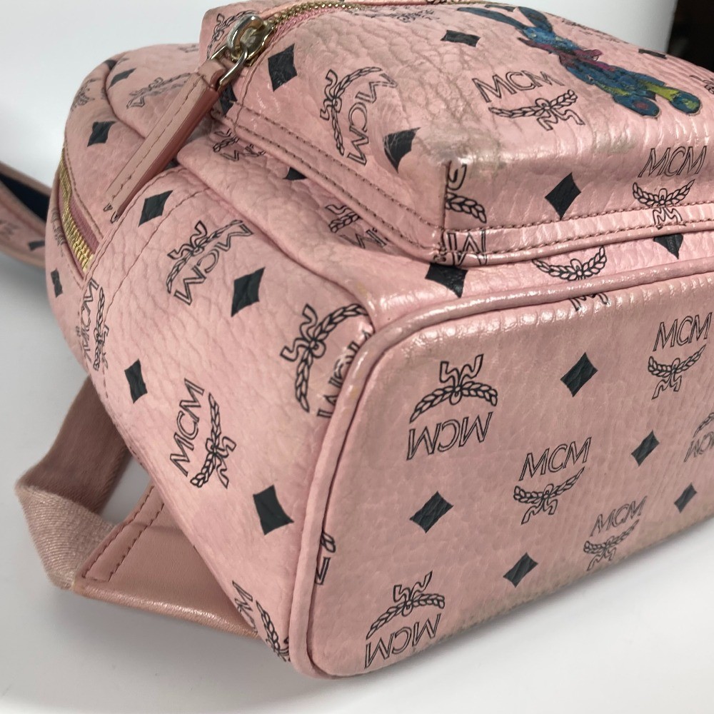 MCM Visetos Logo Rabbit Backpack Bag Leather Pink W21cm x H24cm x