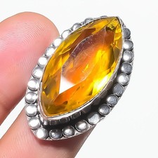 Verstellbarer Ring Citrin Edelstein Statement Geschenk Marquise Form Handarbe...