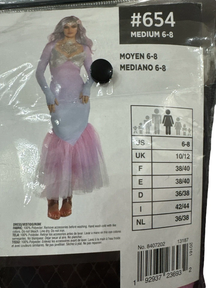 Disfraz de Sirena Mística Pastel Halloween Vestido y Pinza para el Pelo Talla M, 6-8 Adulto Foto 3 de 4