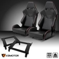 Fits 2002-2006 Acura Rsx Reclinable Racing Seat Black Pu Leatherbrackets Rails
