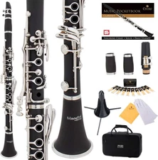 Mendini by Cecilio Nickel B Flat Beginner Clarinet with 2 Barrels - Ebonite--