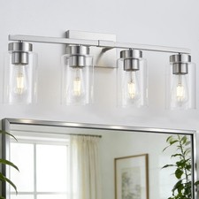 4-Light Bathroom Light Fixtures, Nickel Modern Vanity Lights Over Mirror, Bat...