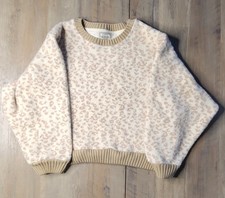 Tractr Leopard Knit Thick Warm Pullover Designer Sweater Cream White/Tan Youth L