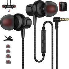 3.5mm Headphones 5.9 ft Long Cord Wired Earbuds with Microphone Noise Cancell...