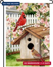 Spring Cardinal Bird Garden Flag 12x18 Inch Double Sided Pink Flowers Tree Summe