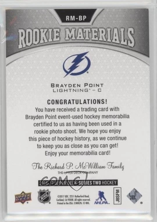 2016-17 Upper Deck Rookie Materials Brayden Point #RM-BP RC - Image 2 of 2