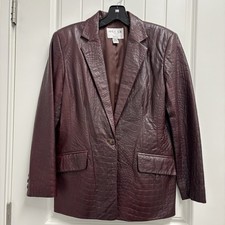 Oscar De La Renta Womens Leather Blazer Petite 12 Croc Jacket Vintage