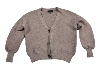 Women's Button Front Crop Cardigan Sweater  Beige Taupe Sz Small Poof Super Soft