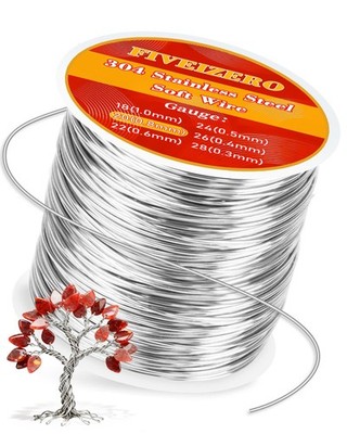 FIVEIZERO 20 Gauge 304 Stainless Steel Wire for Jewelry 20 Gauge, Silver 