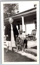 Vtg B&W Snapshot Elderly Couple German Shepherd Dog Front Porch Aunt Carrie