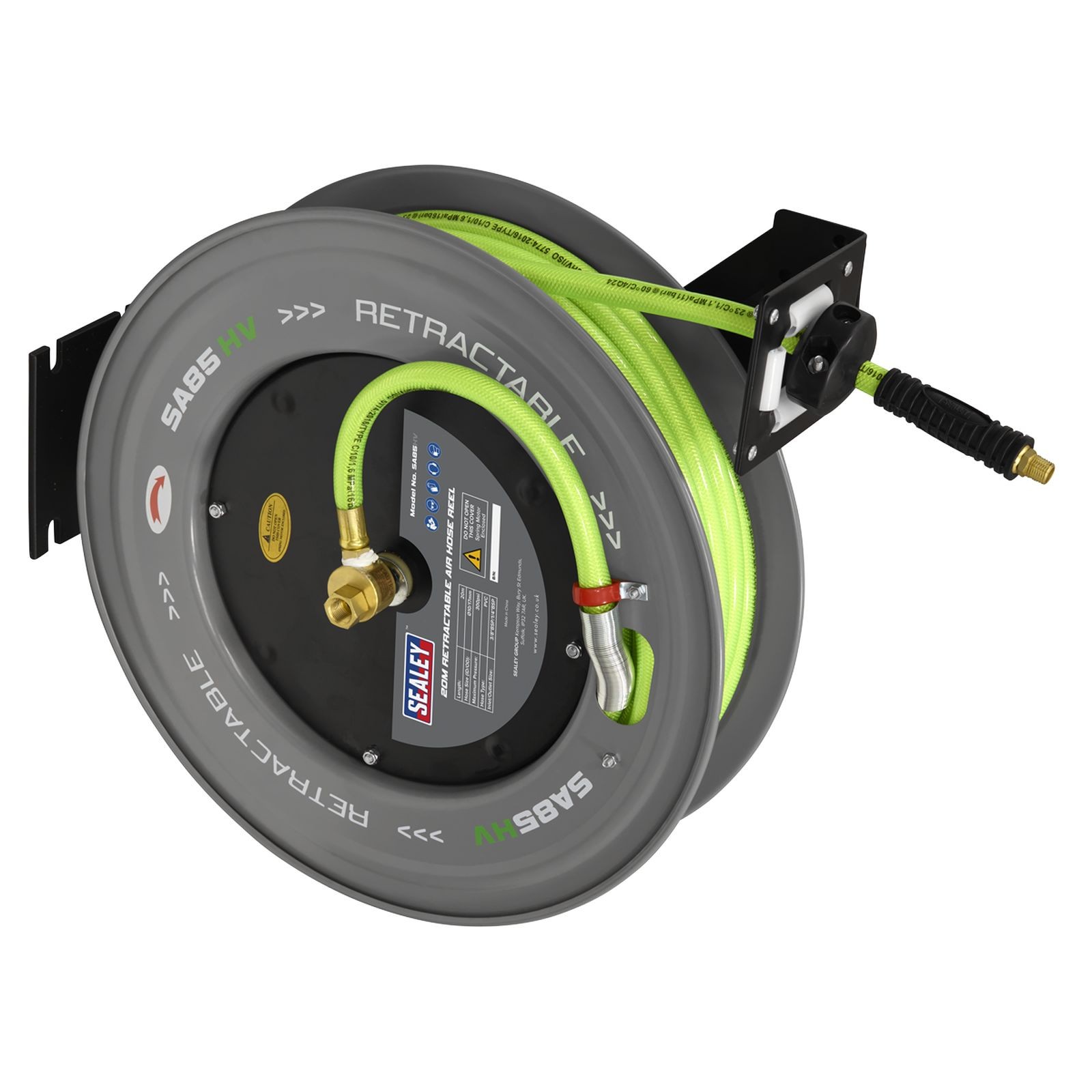 20m Retractable High-Visibility PVC Air Hose with Steel Reel 10mm ID - SA85HV
