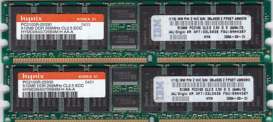 1GB 2x512MB PC-2100R DDR-266 ECC REG HYNIX HYMD264G726B4M-H AA-A IBM 09N4307 KIT - Image 3 of 4
