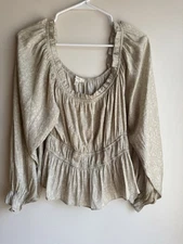 Grade & Gather Cream/Bronze Smocked Cheetah Top Size Large