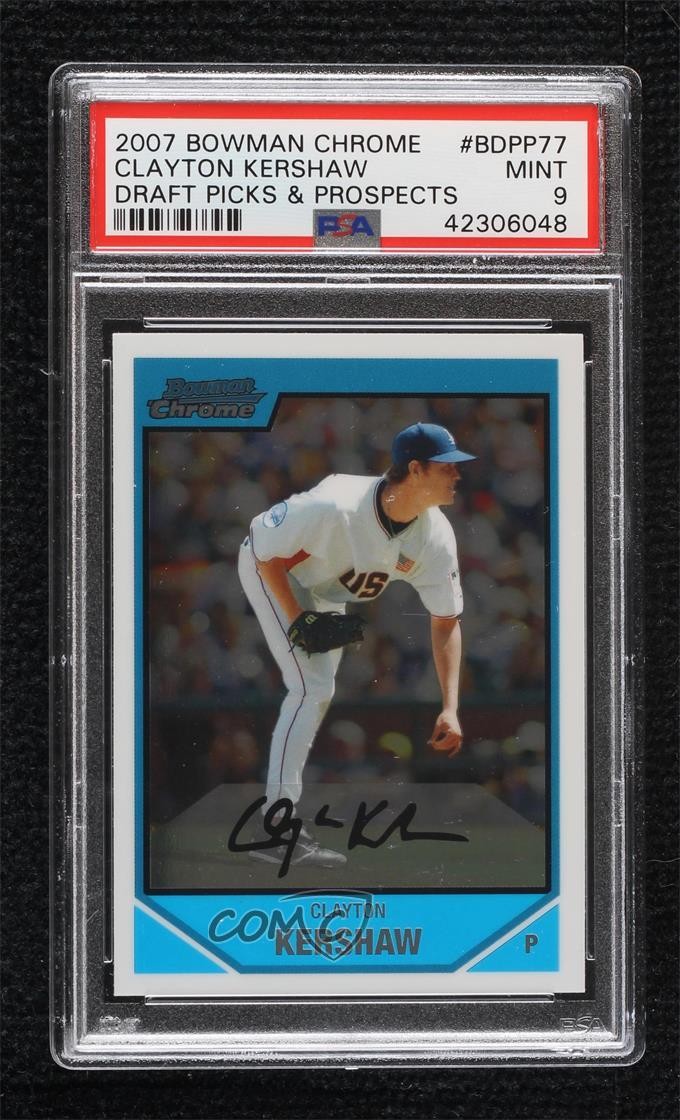 2007 Bowman Draft Chrome Picks Prospects Clayton Kershaw #BDPP77 PSA 9 MINT 0w2r