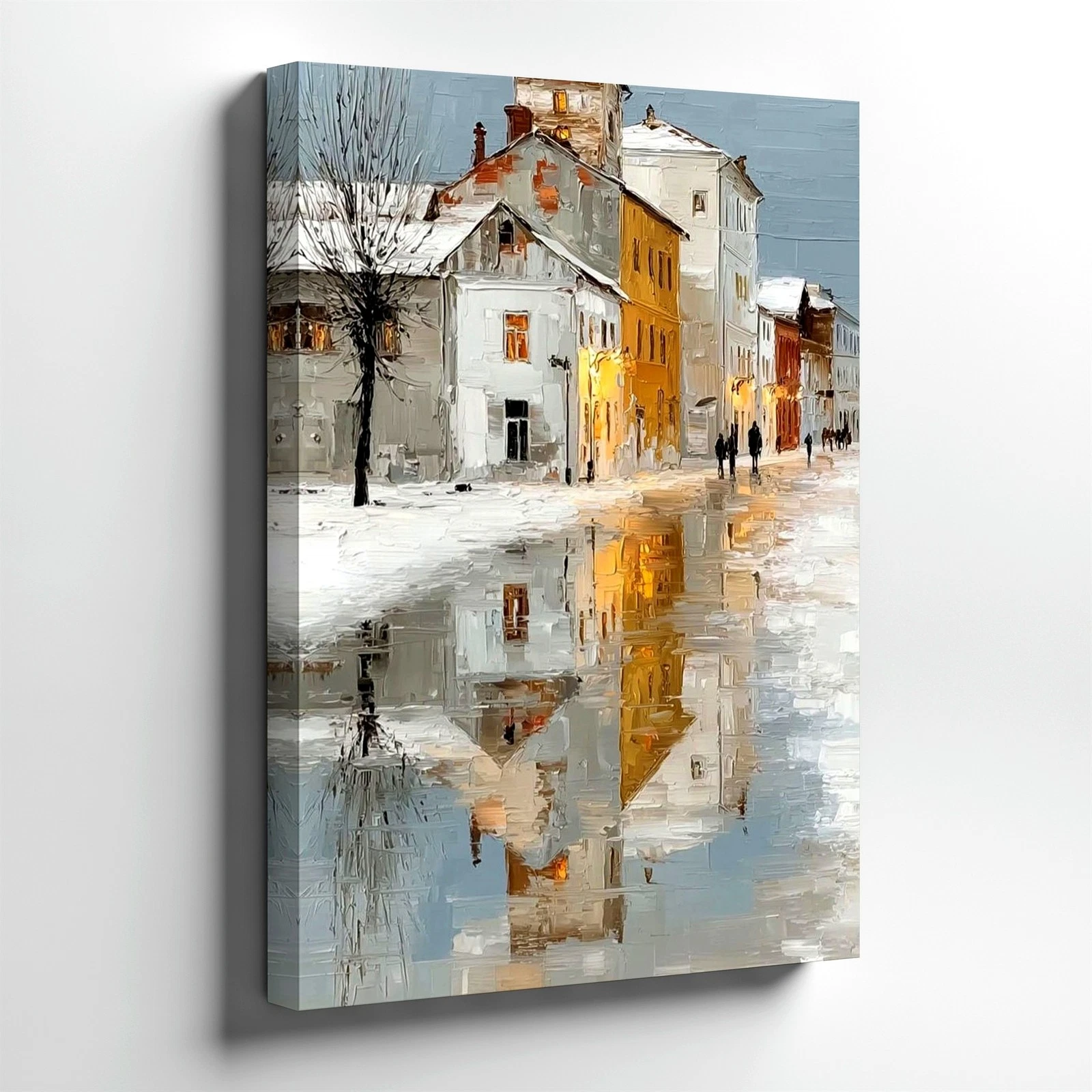 Wall Art Winter Cityscape Balcony Birds Snowy Street Sunset Canvas Print Decor