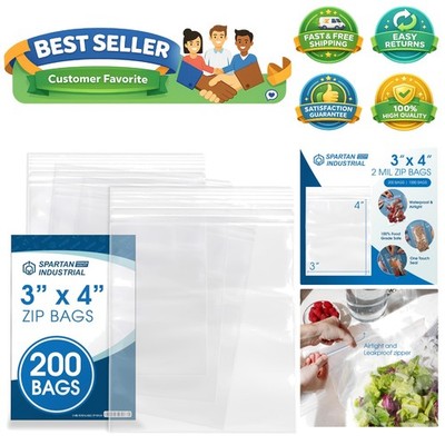 Versatile 3  X 4  Clear Zip Bags - 200 Count for Easy Organization & Packaging