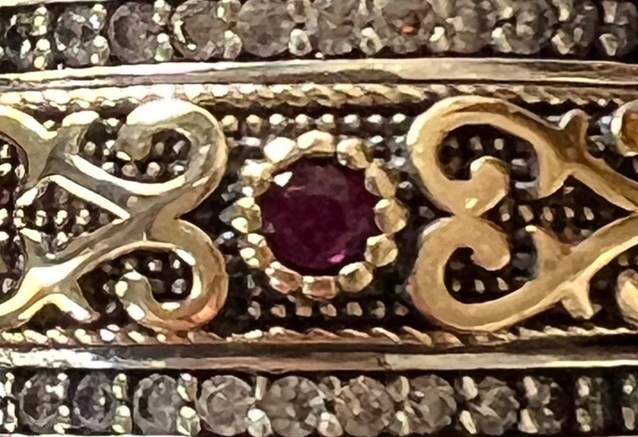 SOLID 14K Gold & 925 REAL Diamond RUBY Ring 11mm … - image 2