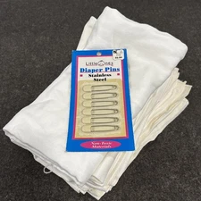 VTG Prefold Cloth Baby Diapers Lot Of 14 (13 are 26”x22” & 1 is 18”x36” New Pins
