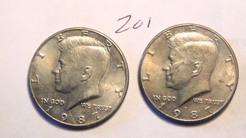 KENNEDY   HALF DOLLARS,  1987-P, 1987-D,  LOW MINTAGE 201