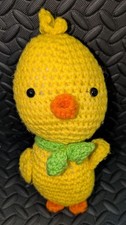 Handmade Crochet Yellow Duck Lovey with Green Neck Scarf Cute Baby